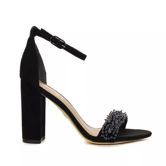 Sam Edelman Yaro Perla Black Suede Block Heel Sandals size 10 - Picture 1 of 7